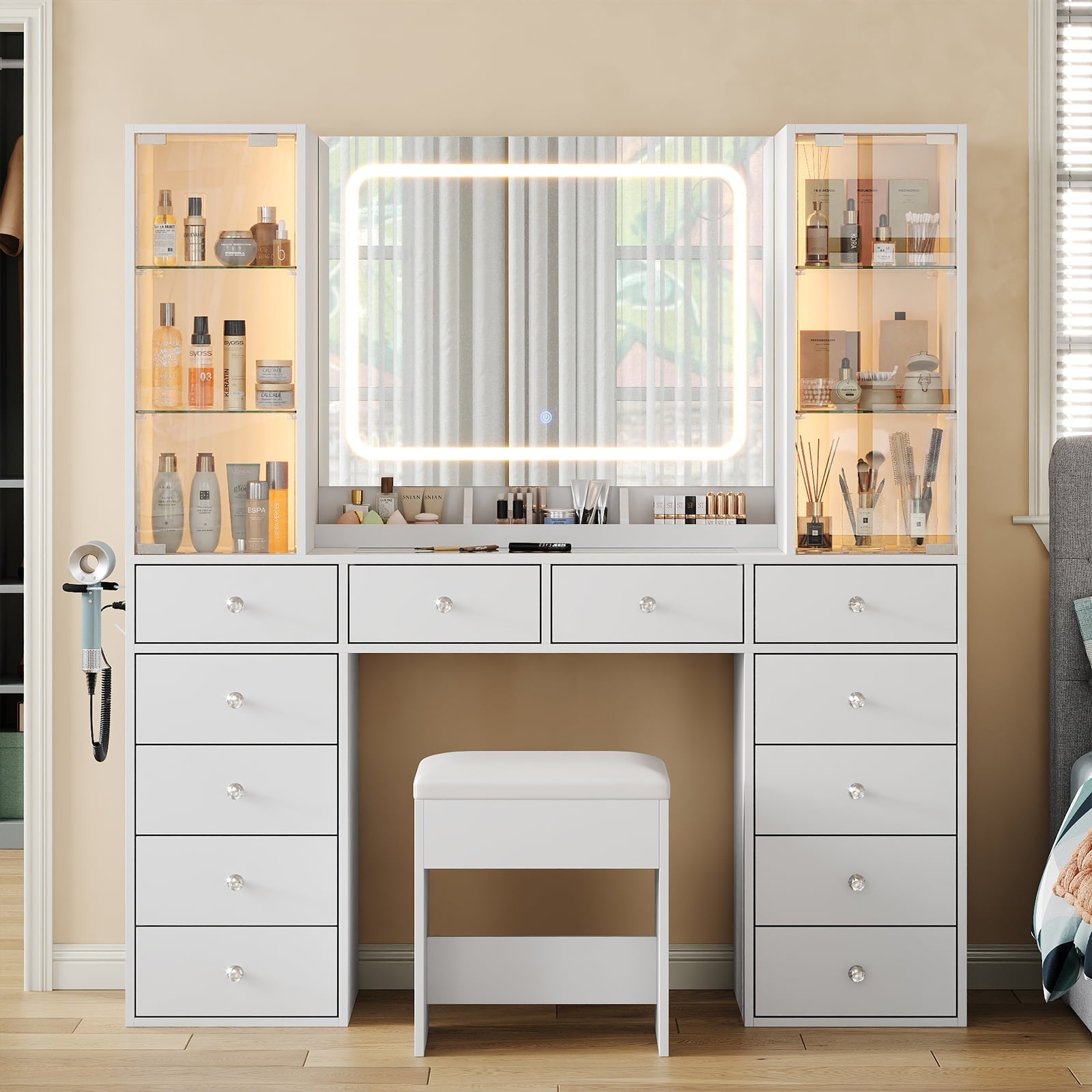 Makeup Vanity desk with mirror, 12 Drawers