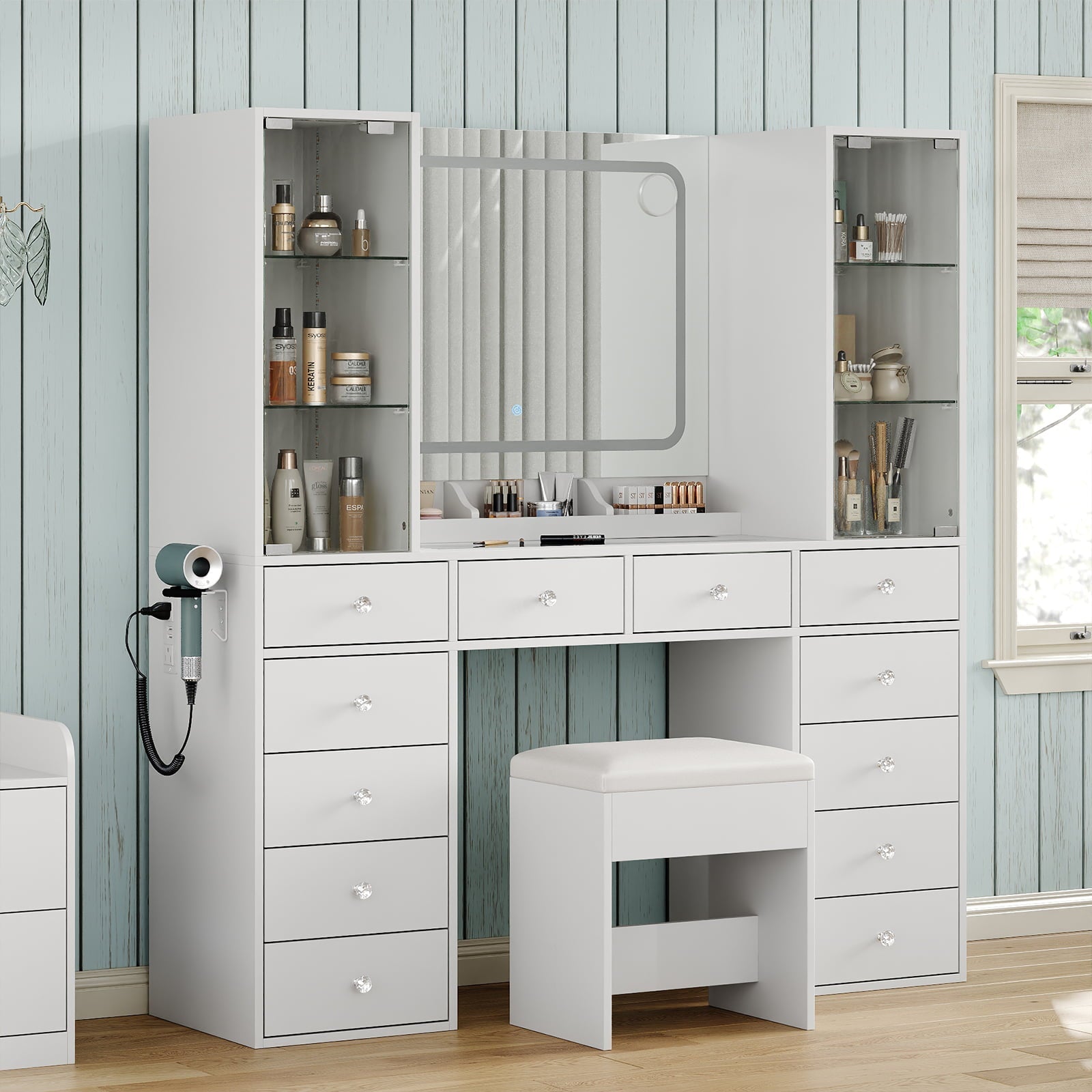 Makeup Vanity desk with mirror, 12 Drawers