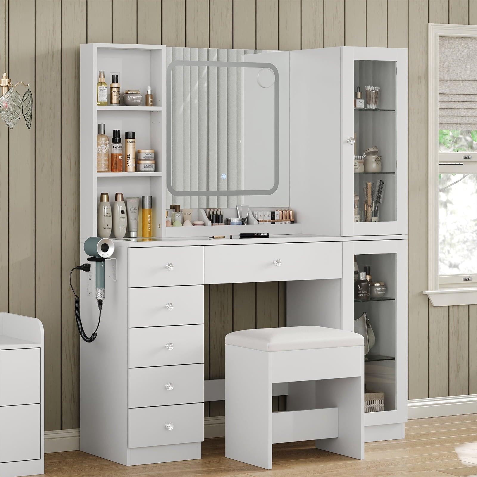 Makeup Vanity desk with mirror, 6 Drawers