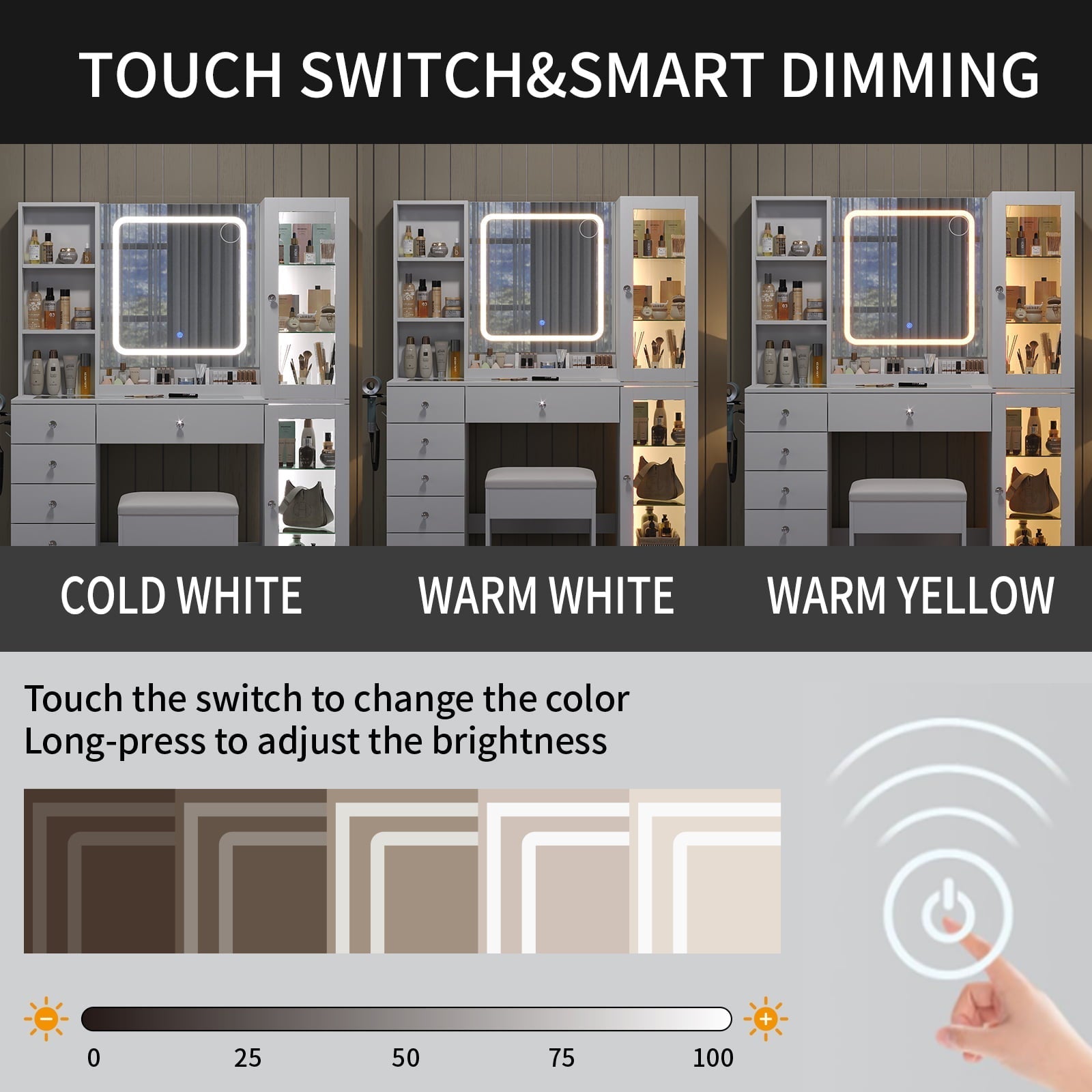 Makeup Vanity desk with mirror, 6 Drawers