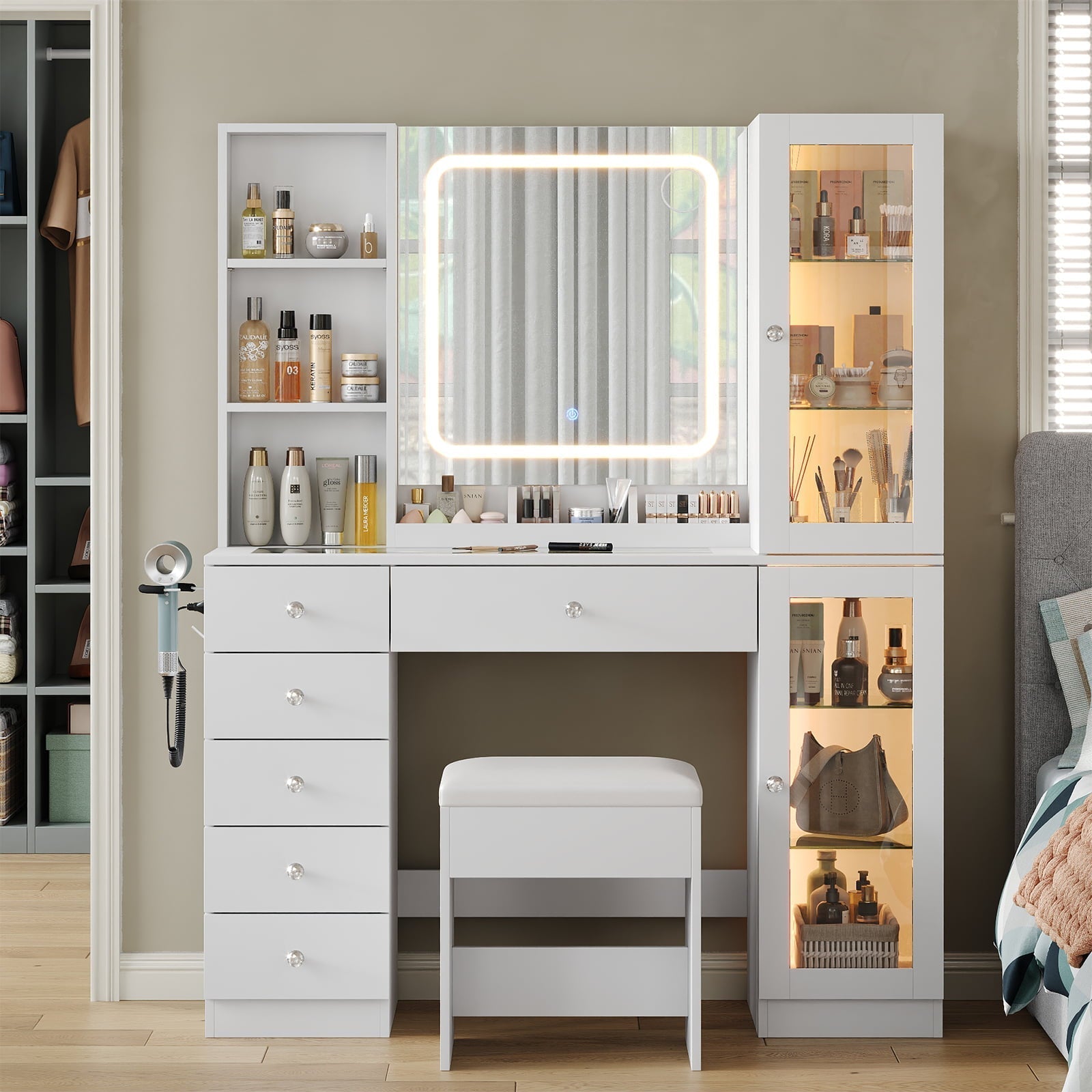 Makeup Vanity desk with mirror, 6 Drawers