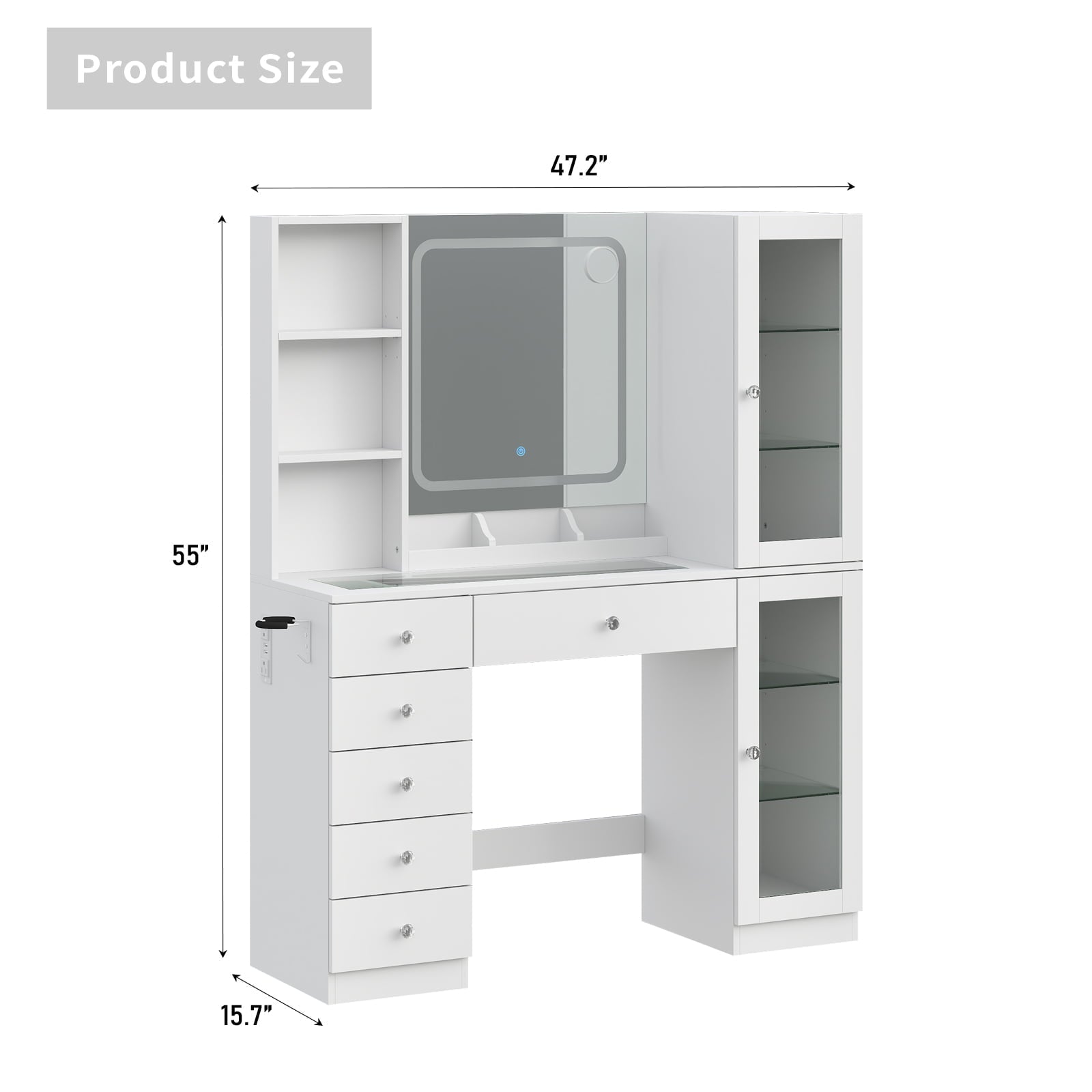 Makeup Vanity desk with mirror, 6 Drawers