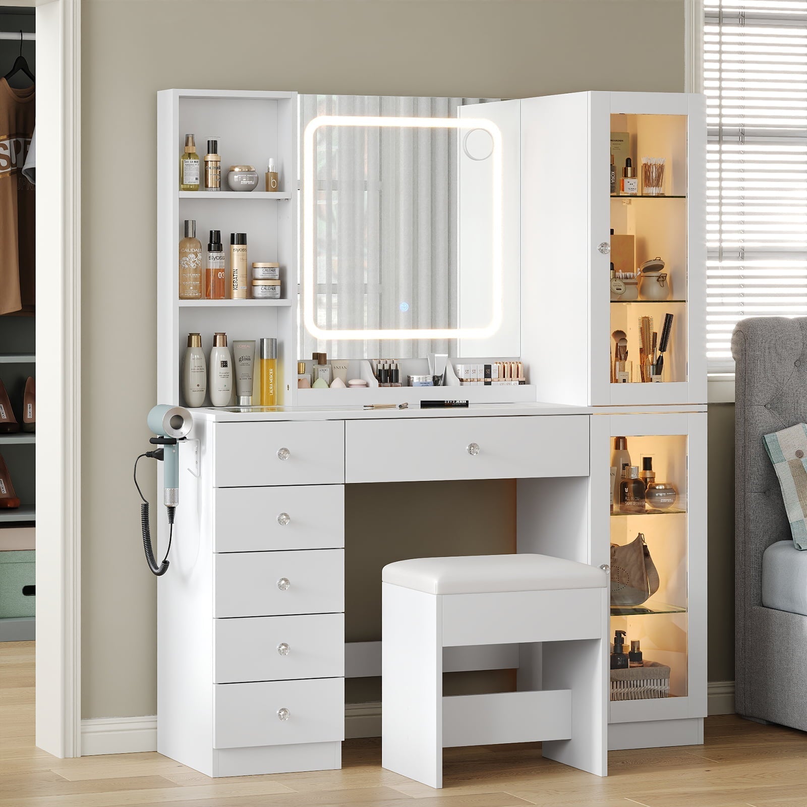 Makeup Vanity desk with mirror, 6 Drawers